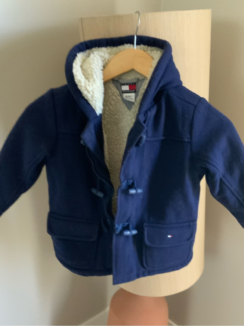 Tommy Hilfiger Kids Navy Hooded Pea Coat with Sherpa Lining SZ 4T